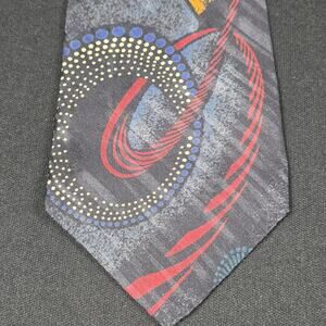 Palatina Men's Gray Red Blue Yellow Silk Necktie Abstract Pattern